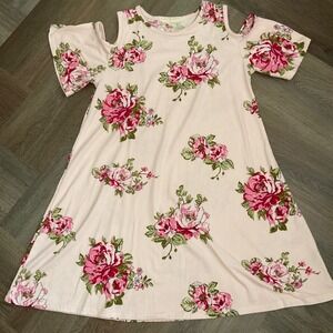 Btween Girls Floral Dress 10 Pink Striped Cold Shoulder Coquette Love‎ Shack